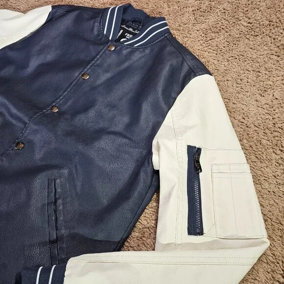 Fried Denim NYC Varsity Jacket Mens M Blue Faux Leather Preppy Bomber EUC - Picture 7 of 7